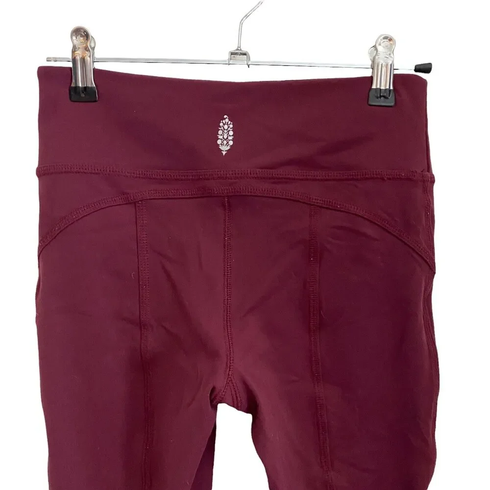 FP Movement XS Cropped Leggings Lace Up Back Maroon Free People